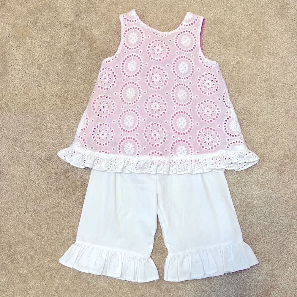 Kelly’s Kids girls size 3/4T pink and white pant set